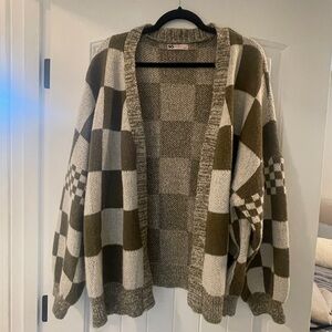 SO Olive and Cream Checkered Cardigan